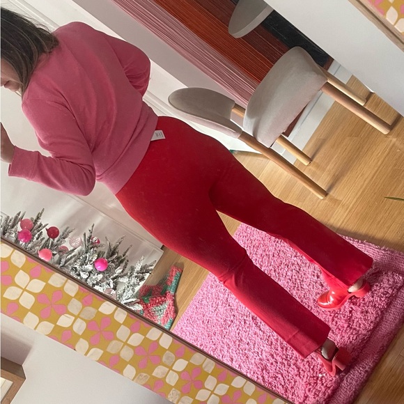 Miss Selfridge crop Kickflare pants in red. ASOS - Picture 2 of 5